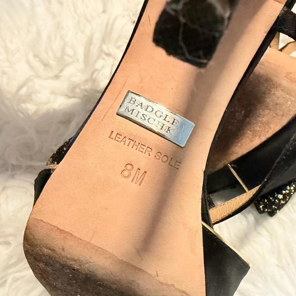 Badgley Mischka Black Gold Bow Heels Satin Formal Platform